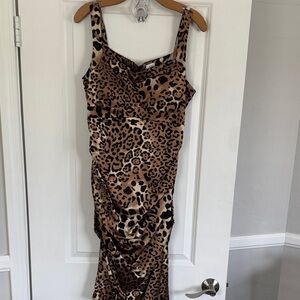 Cache Brown Leopard Print Midi Dress